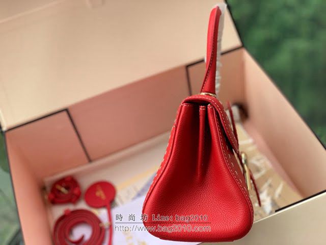 DELVAUX女包 經典款 德爾沃女手提包 女手腕包 中號 Delvaux單肩斜挎包 DS0028手縫櫻粟紅  fcs1369